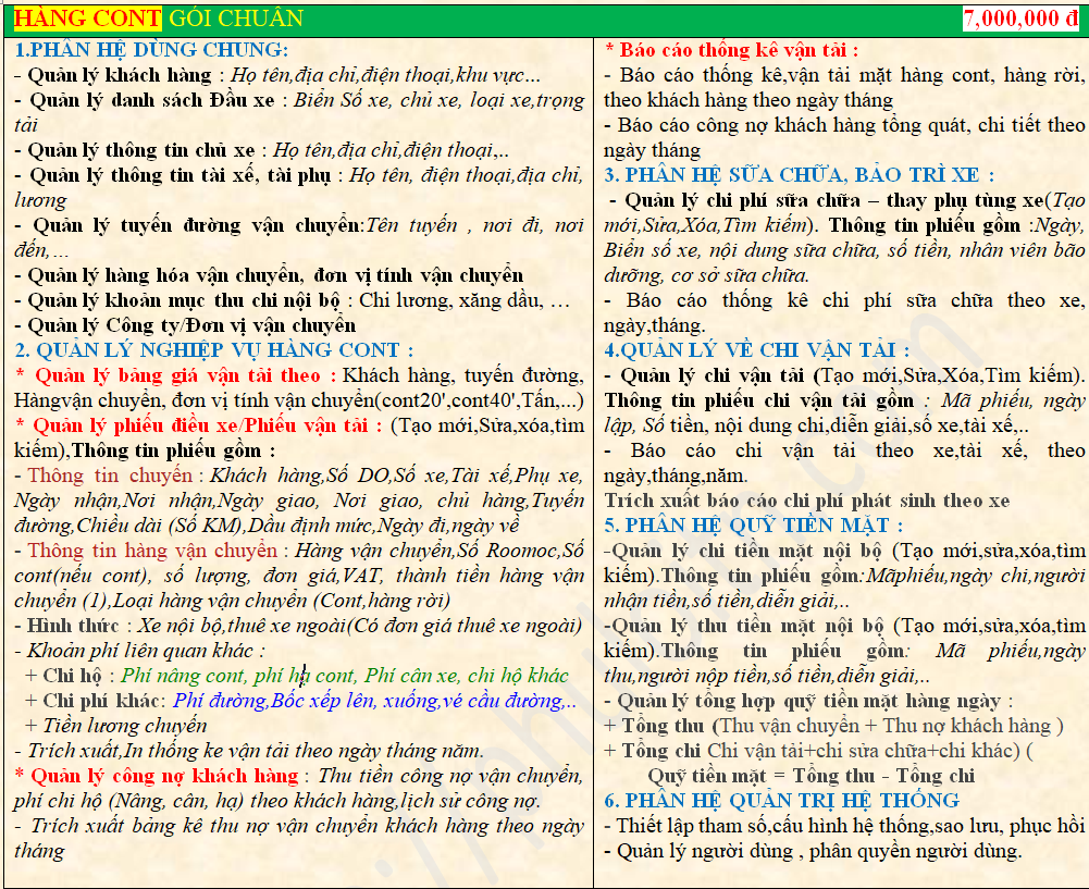 Bảng giá phần mềm quản lý vận tải hàng cont
