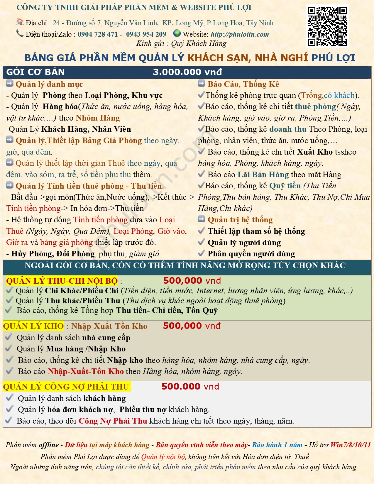 Phần mềm quản lý Nhà nghỉ, khách sạn Phú Lợi