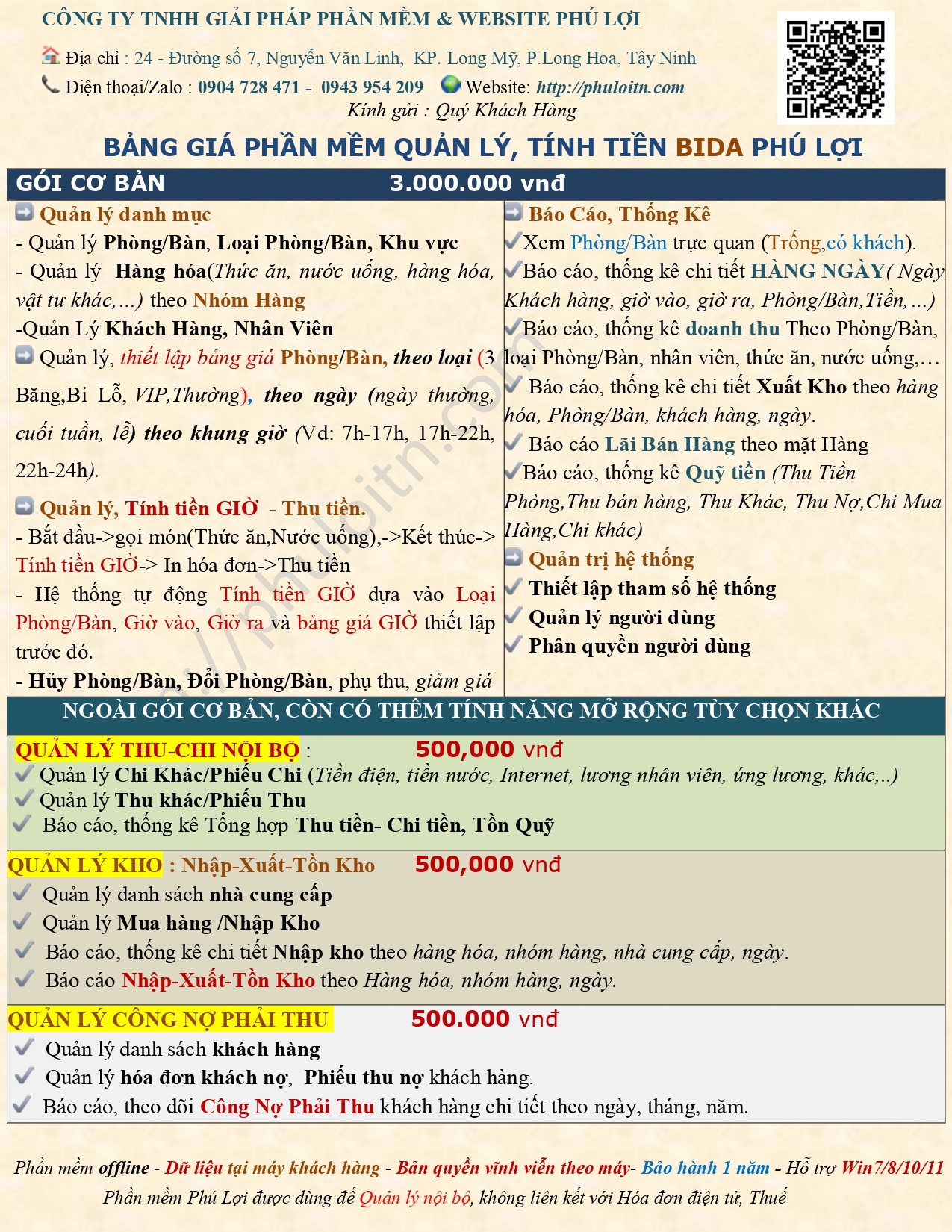 Phần mềm tính tiền Bida Phú Lợi