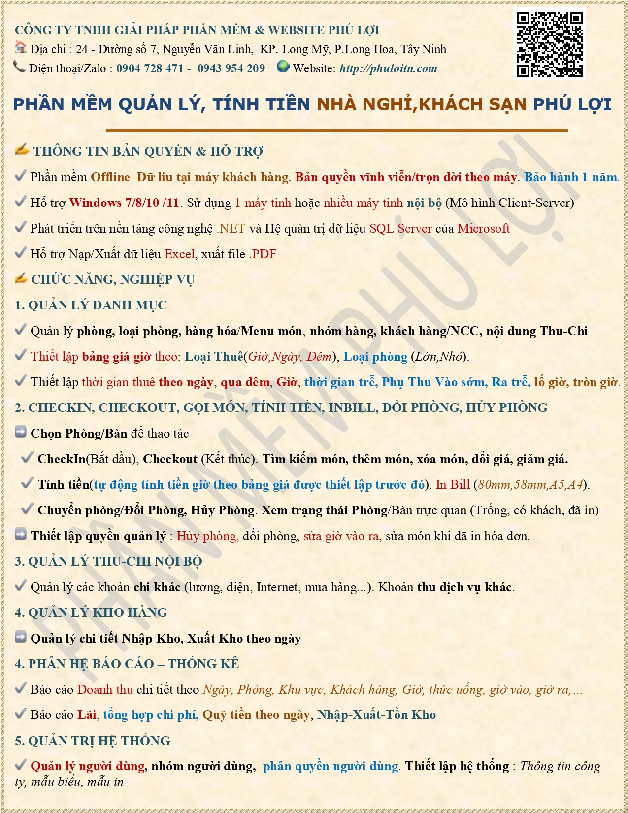 Phần mềm quản lý tính tiền nhà nghỉ, khách sạn, homestay Phú Lợi