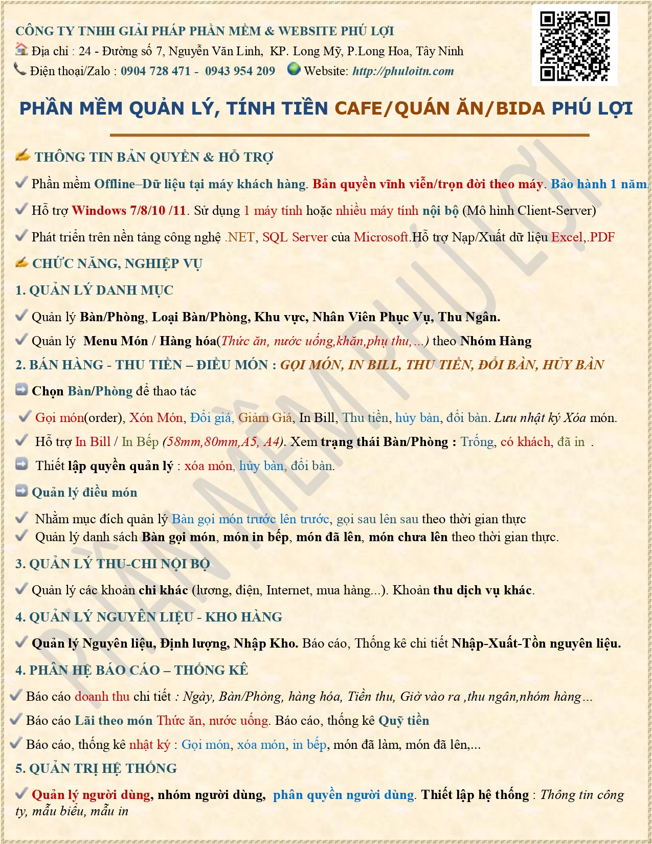 Phần mềm quản lý tính tiền quán ăn, cafe, bida, quán nhậu Phú Lợi