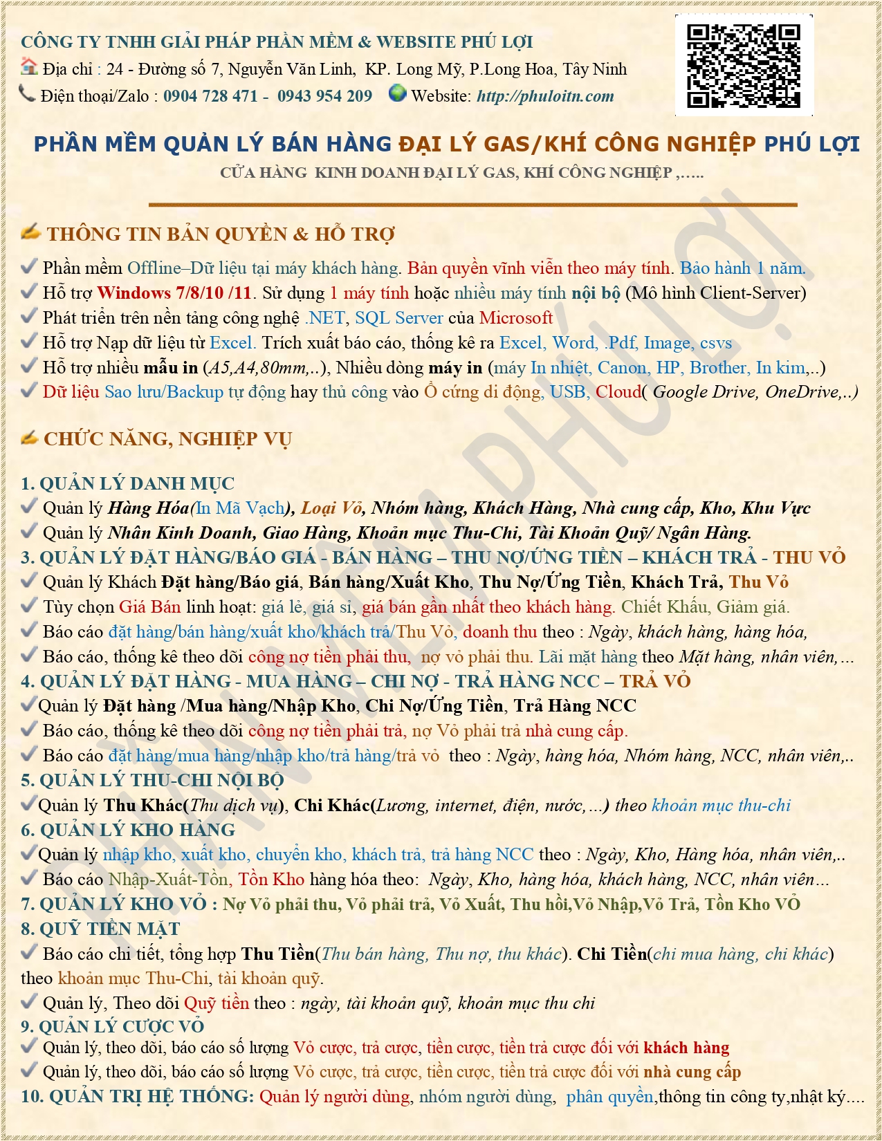 Phần mềm quản lý bán hàng gas, khí công nghiệp Phú Lợi