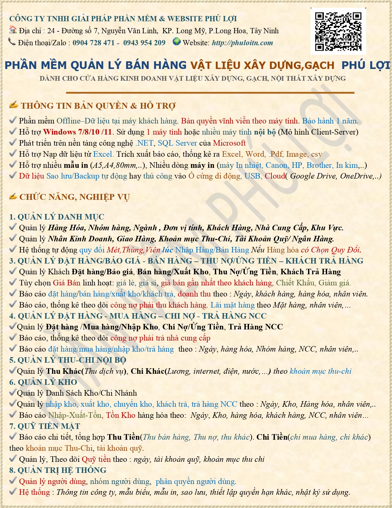 Mô tả phần mềm Phú Lợi