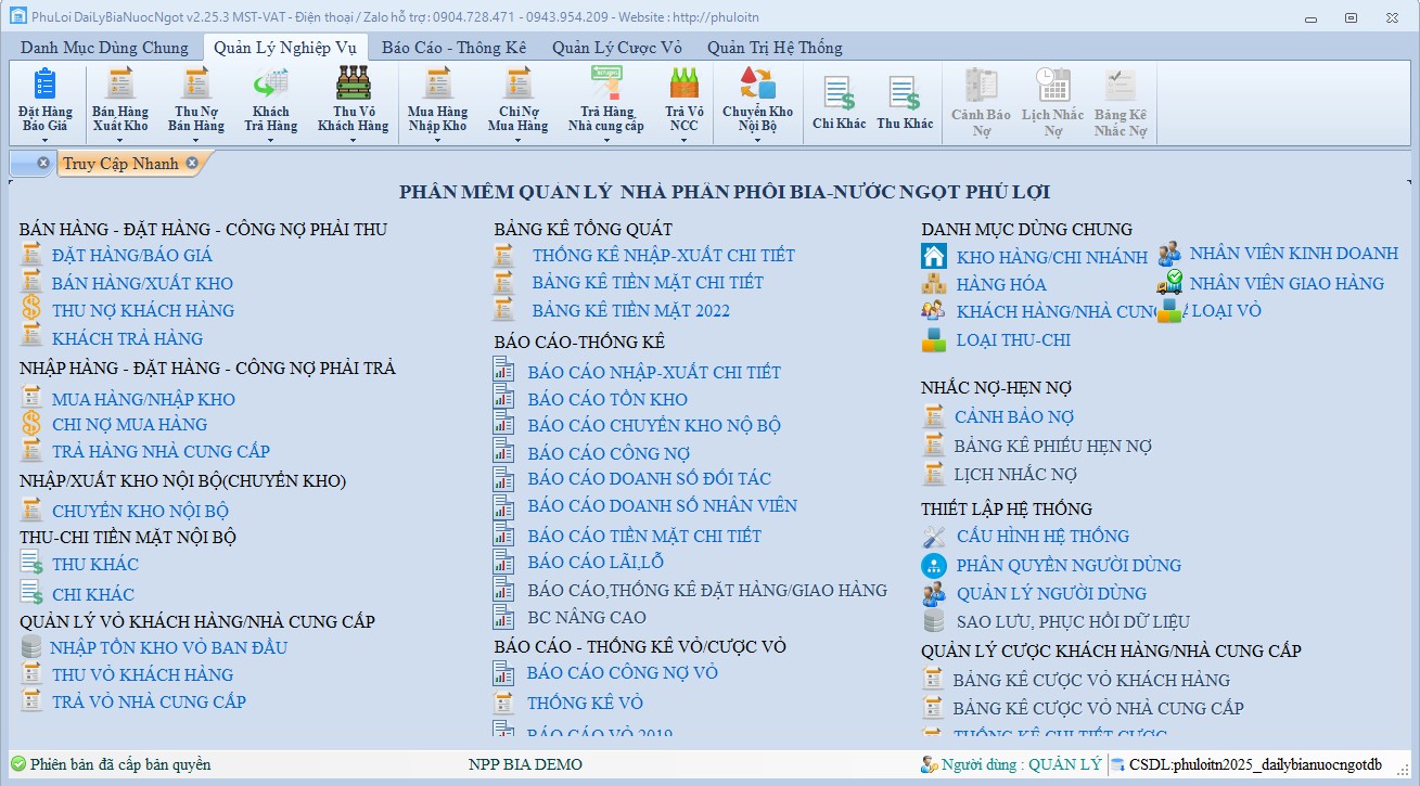 MH chính Phần mềm quản lý đại lý phân phối bia, nước giải khát phú lợi