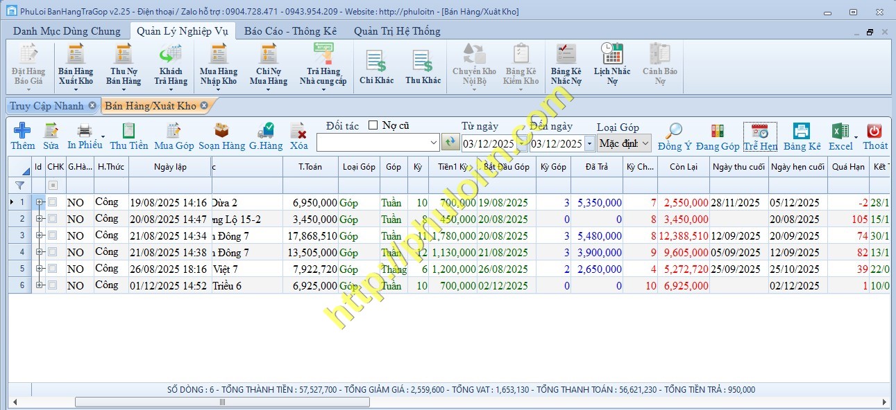 Bảng kê hóa đơn Phần mềm Bán Hàng Trả Góp Điện Máy, Nội Thất Phú Lợi