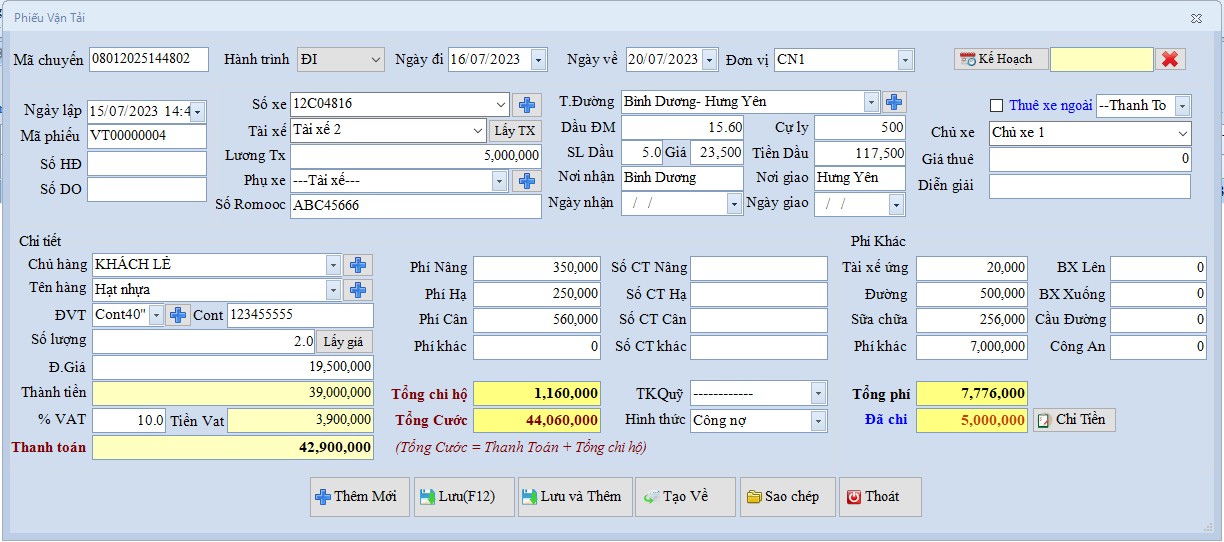 Lệnh điều xe,phiếu điều xe Phần mềm quản lý vận tải hàng hóa,vận chuyển logictics Phú Lợi