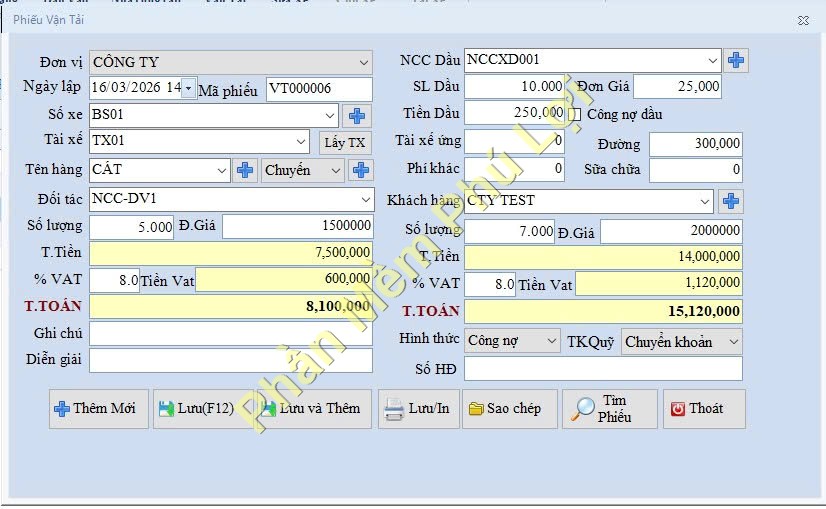 Phiếu vận tải vật tư đất, cát, đá công trình Phần mềm vận tải xe chở vật liệu cát, đá, xe công trình