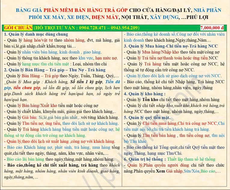 Bảng giá phần mêm quản lý đại lý,phân phối bán sỉ lẻ