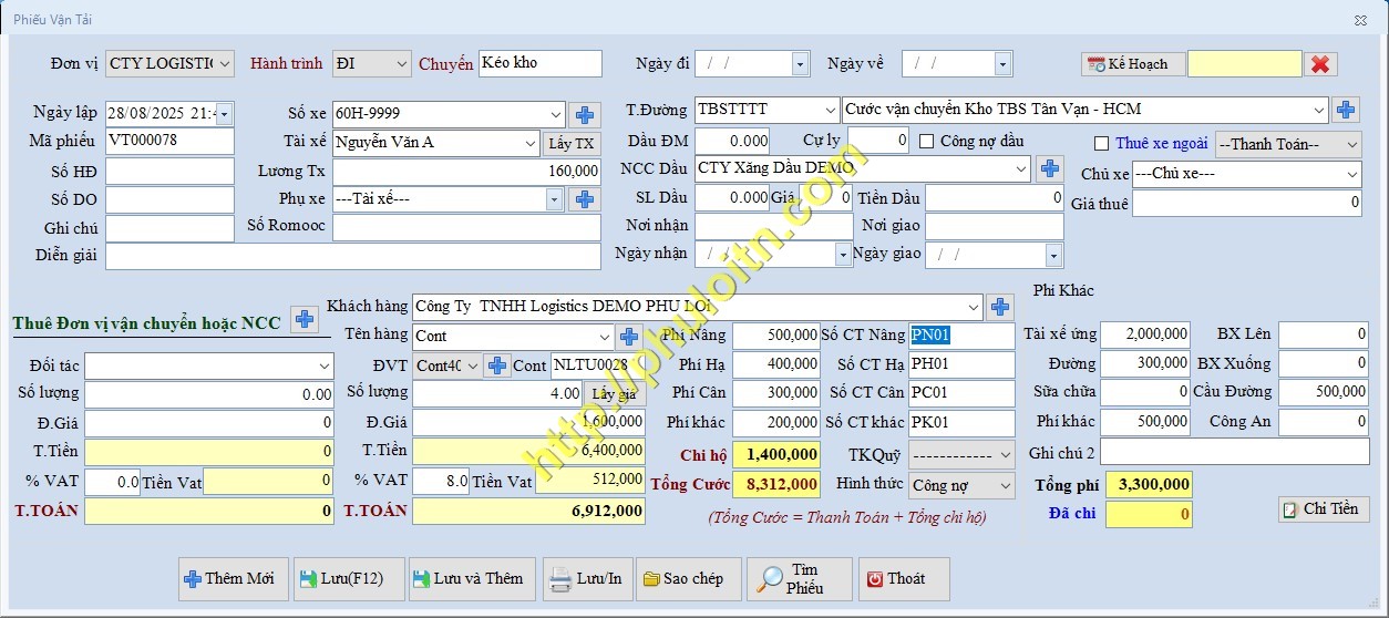 Lệnh điều xe,phiếu điều xe Phần mềm quản lý vận tải hàng hóa,vận chuyển logictics Phú Lợi